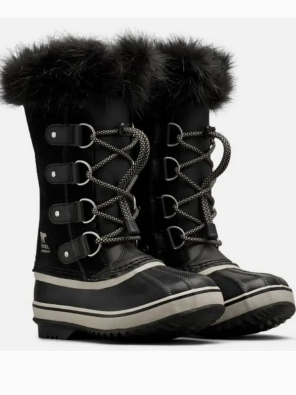 Sorel Youth Waterproof Faux Fur Winter Snow Boots Black White Size 3 Girls